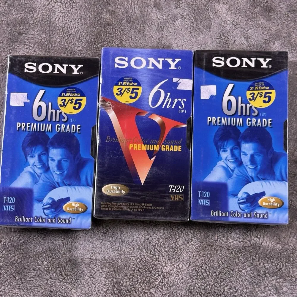 NEW Sealed SONY VHS TAPES 6 HRS Premium Grade T-120VL VHS Blank Tape Qty 3